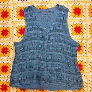 Country Wear Blue Button Down Boho Women's Chambray Vest